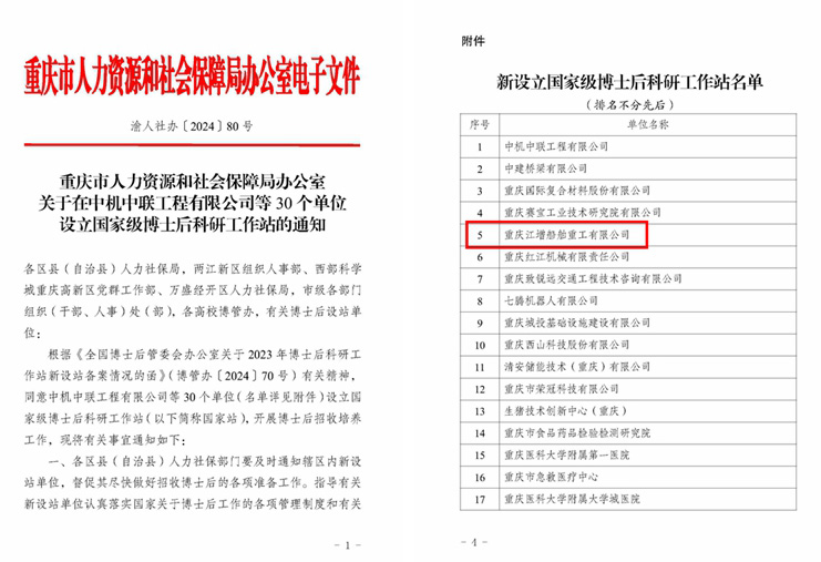 喜报！江增重工获批“国家级博士后科研工作站”